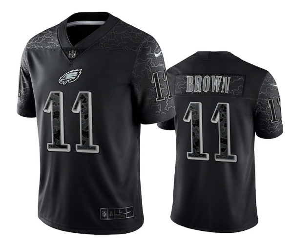 Men's Philadelphia Eagles #11 A. J. Brown Black Reflective Limited Stitched Jersey